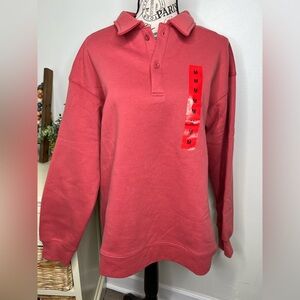 Brand New-Mondetta Collared Fleece Pullover Top